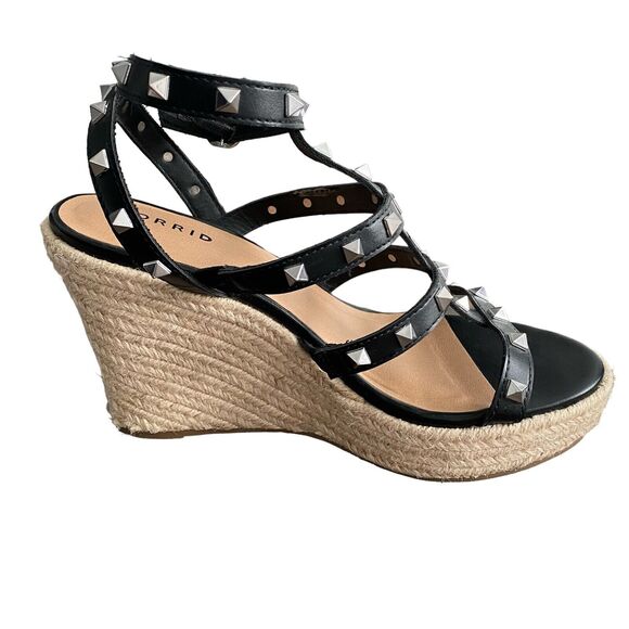Womens Torrid Spiked Strappy Black Wedges Size 9WW Plus Size - Picture 4 of 11